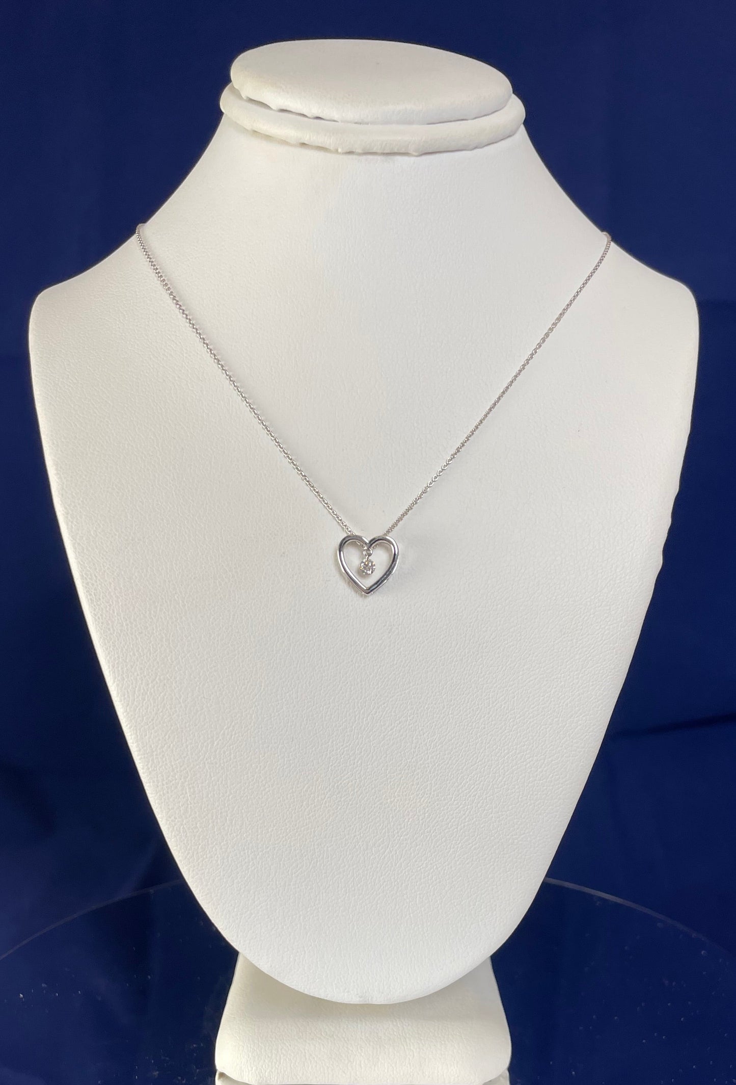 9ct White Gold Open Heart Pendant with Floating Diamond