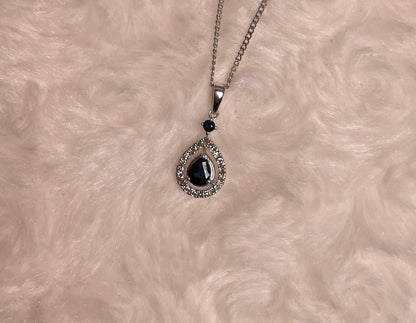 9ct White Gold Sapphire & Diamond Pear Shaped Pendant Necklace