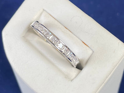 Half Eternity Channel Set Princess Cut Cubic Zirconia Rhodium Plated
