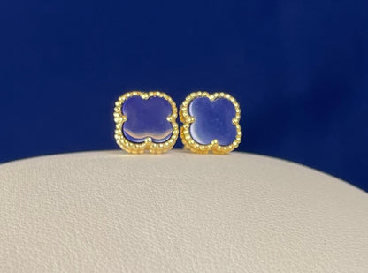 Gold Plated Blue Lapis Clover Earrings