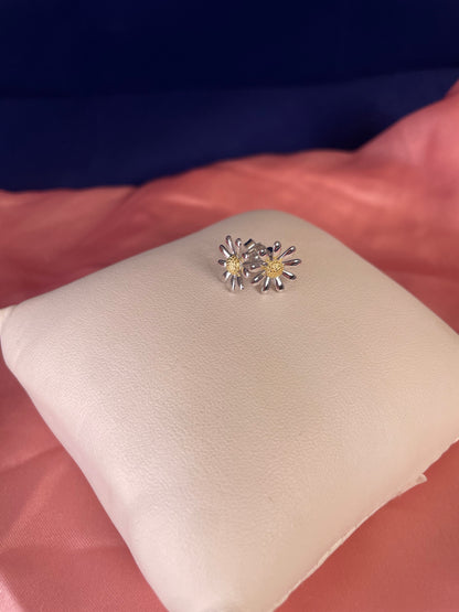 Rhodium-Plated Silver Delicate Daisy Earrings
