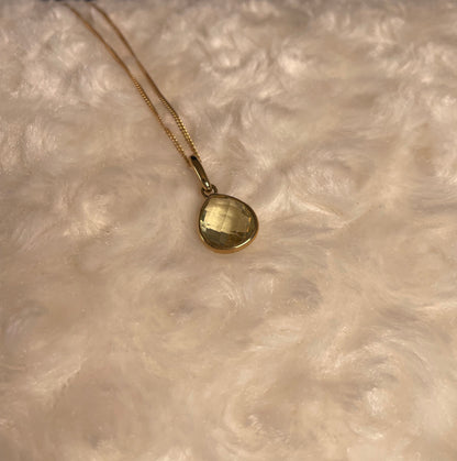 9ct Yellow Gold Pear Shaped Pineapple Cut Lemon Quartz Pendant Necklace