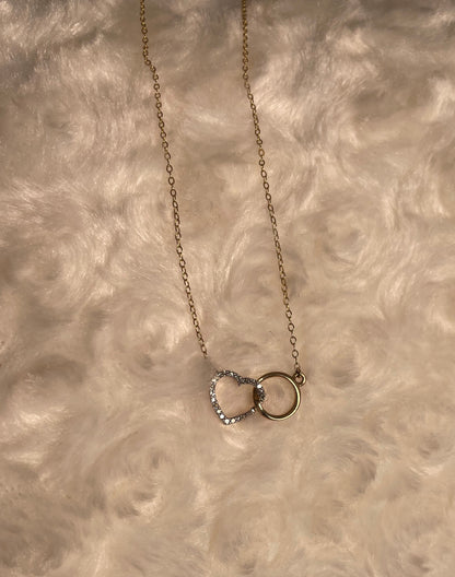 9ct Yellow Gold Diamond Set Heart with Interlocking Circle