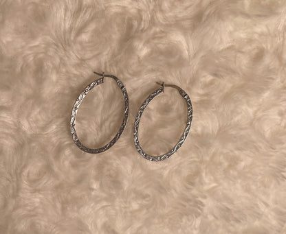 9ct White Gold Slim Flat Oval Hoop Earrings