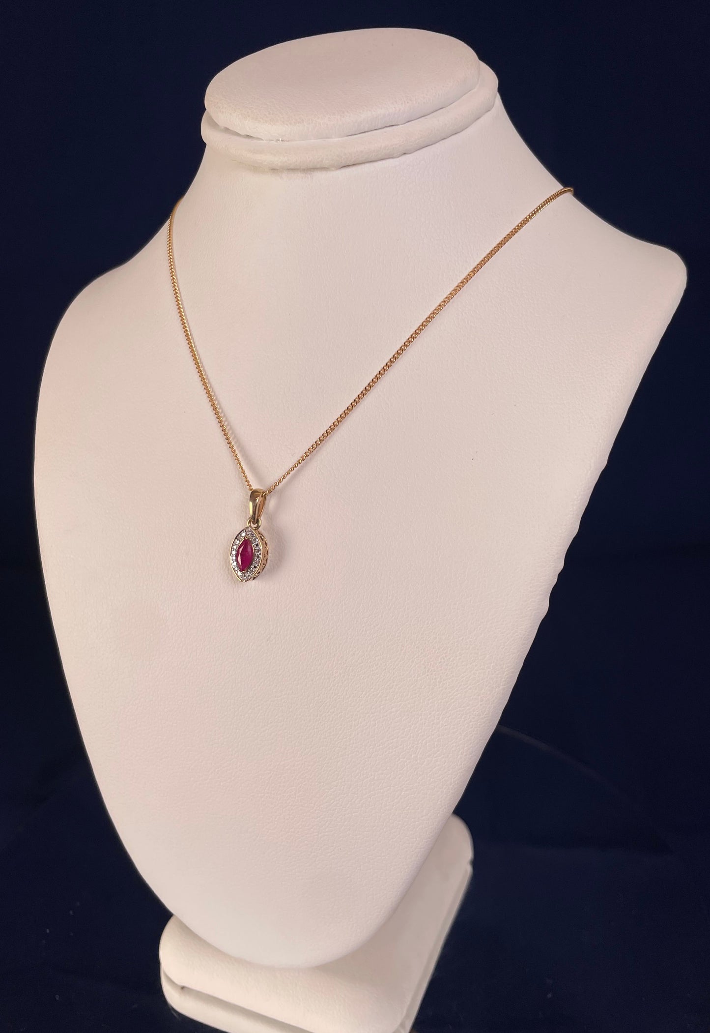 9ct Yellow Gold Marquise Ruby & Diamond Pendant Necklace