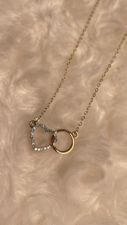 9ct Yellow Gold Diamond Set Heart with Interlocking Circle