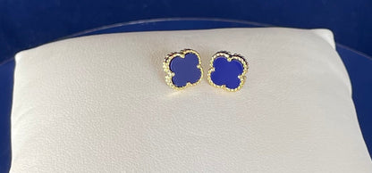 Gold-Plated Blue Lapis Clover Earrings