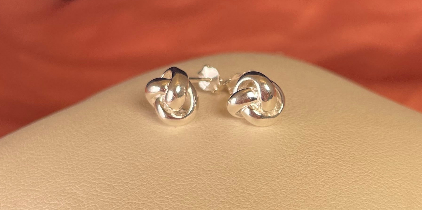 Rhodium-Plated Silver Large knot Earrings