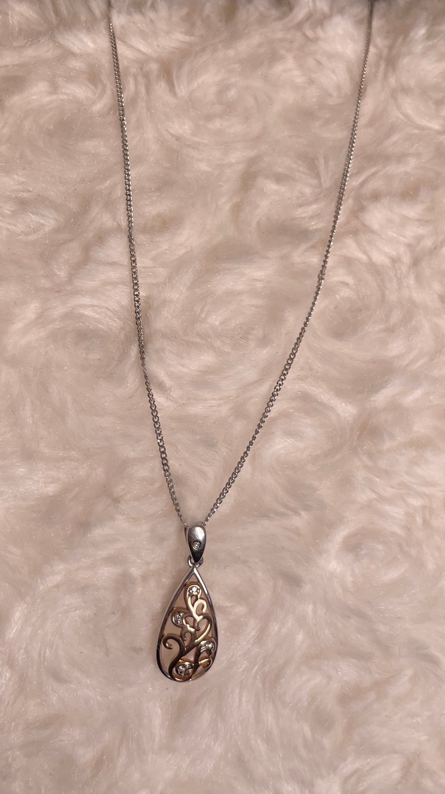 9ct White & Rose Gold Pear Shape Pendant set with Diamonds Necklace