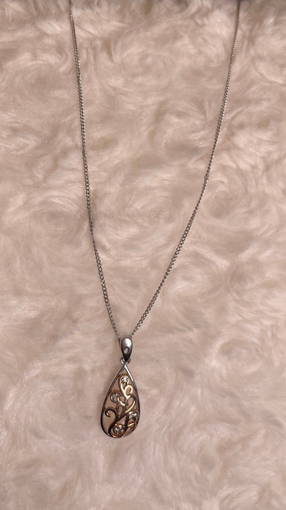 9ct White & Rose Gold Pear Shape Pendant set with Diamonds Necklace