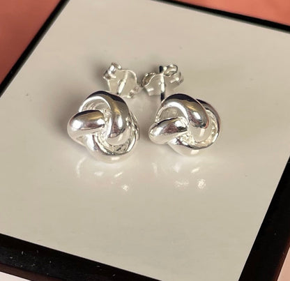 Large knot Earrings Rhodium Plated Silver
