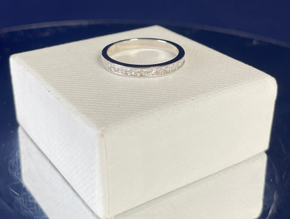 Half Eternity Channel Set Princess Cut Cubic Zirconia Rhodium Plated