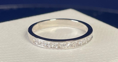 Half Eternity Channel Set Princess Cut Cubic Zirconia Rhodium Plated