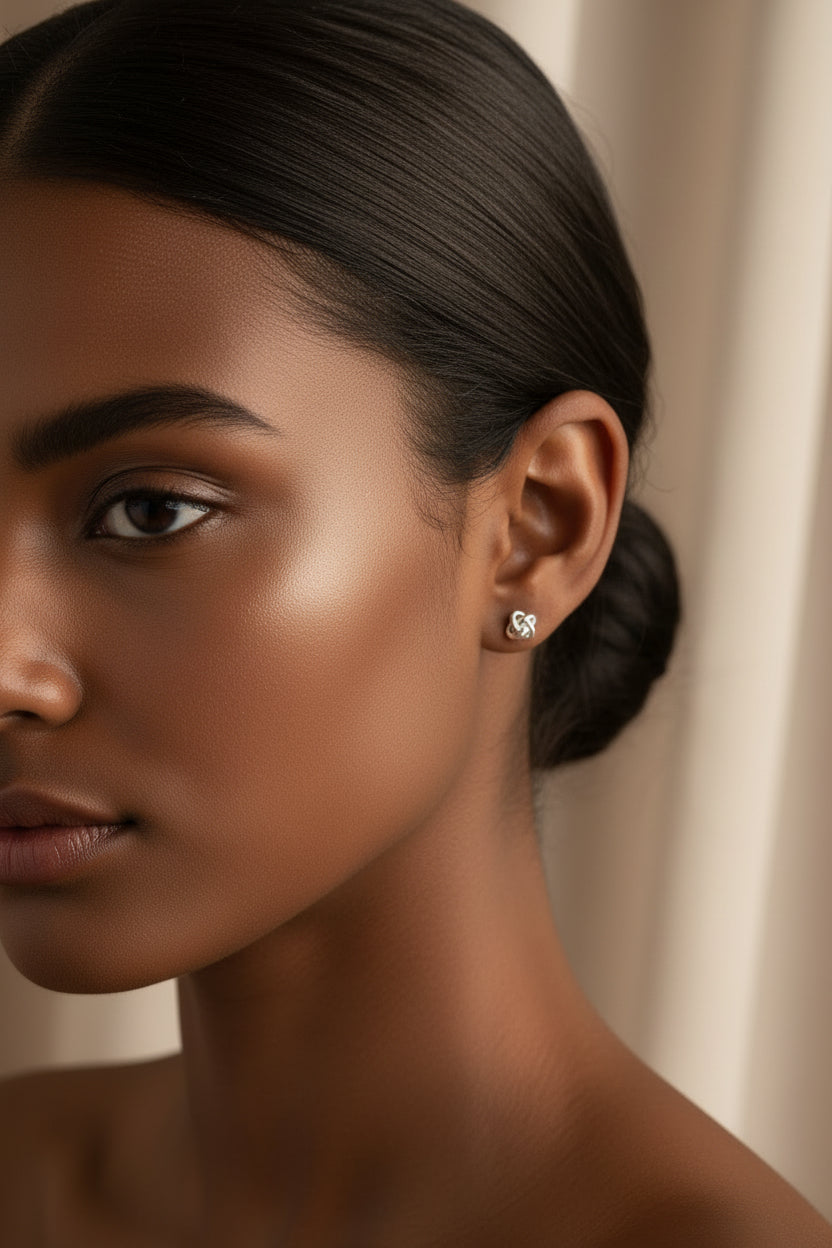 Rhodium-Plated Silver Delicate Knot/Twist Earrings