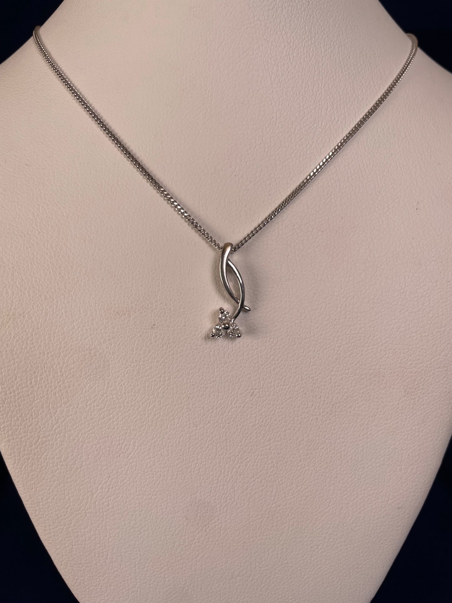 9ct White Gold Drop Pendant With Diamonds Necklace