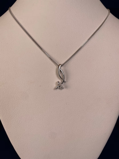 9ct White Gold Drop Pendant With Diamonds Necklace