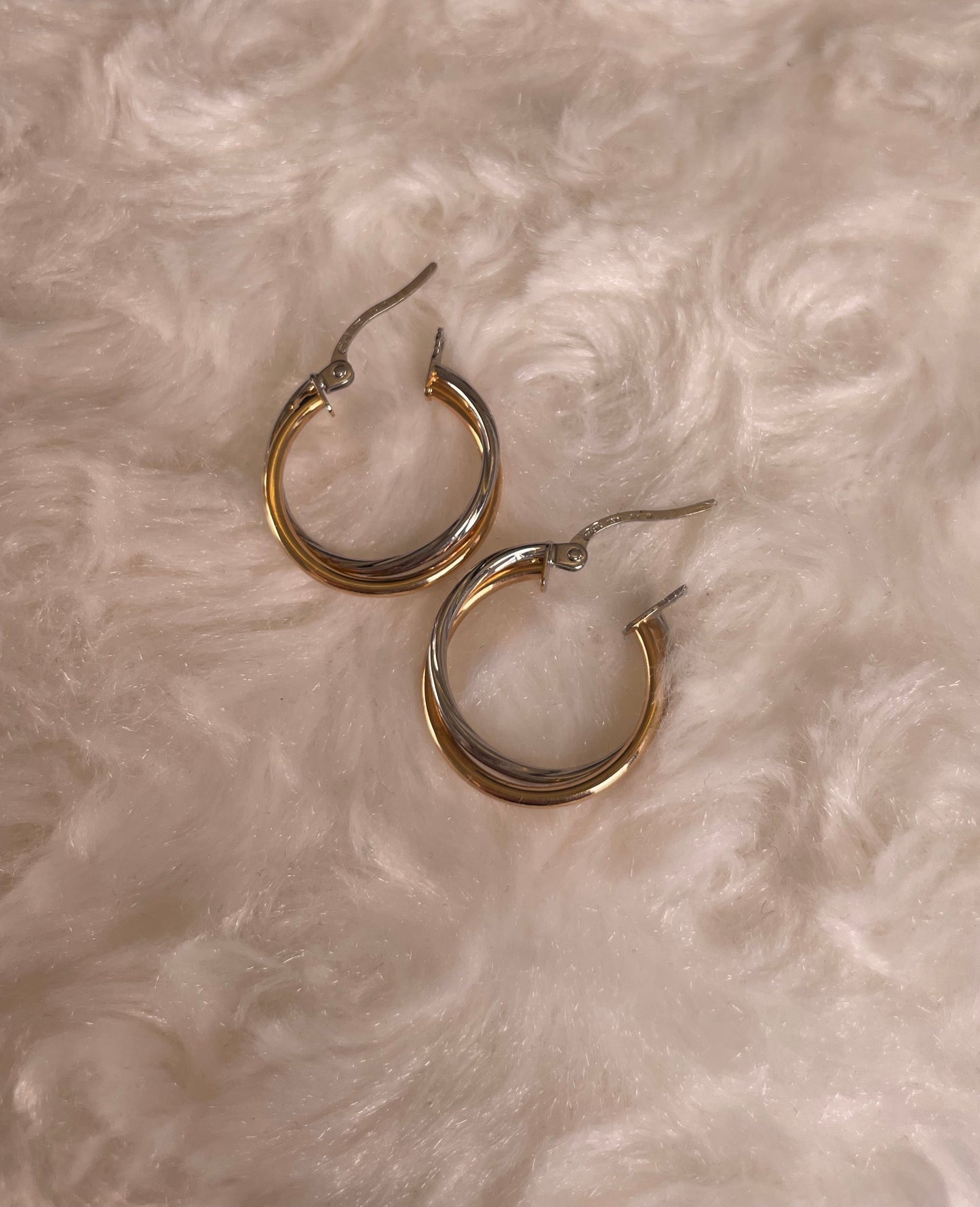 9ct White & Yellow Gold Russian Hoop Earrings