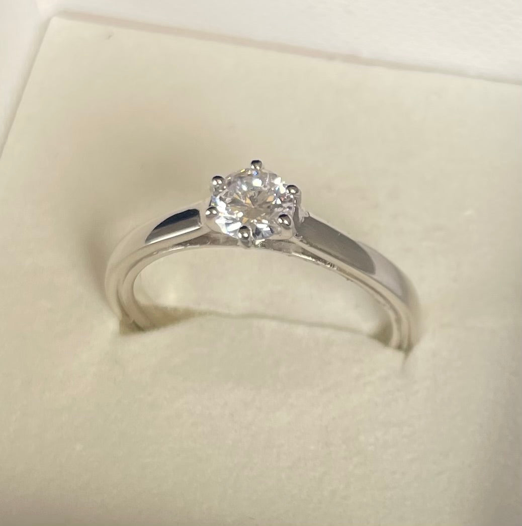 Brilliant Cut Solitaire Cubic Zirconia Six Claw Rhodium Plated