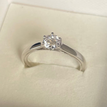 Brilliant Cut Solitaire Cubic Zirconia Six Claw Rhodium Plated