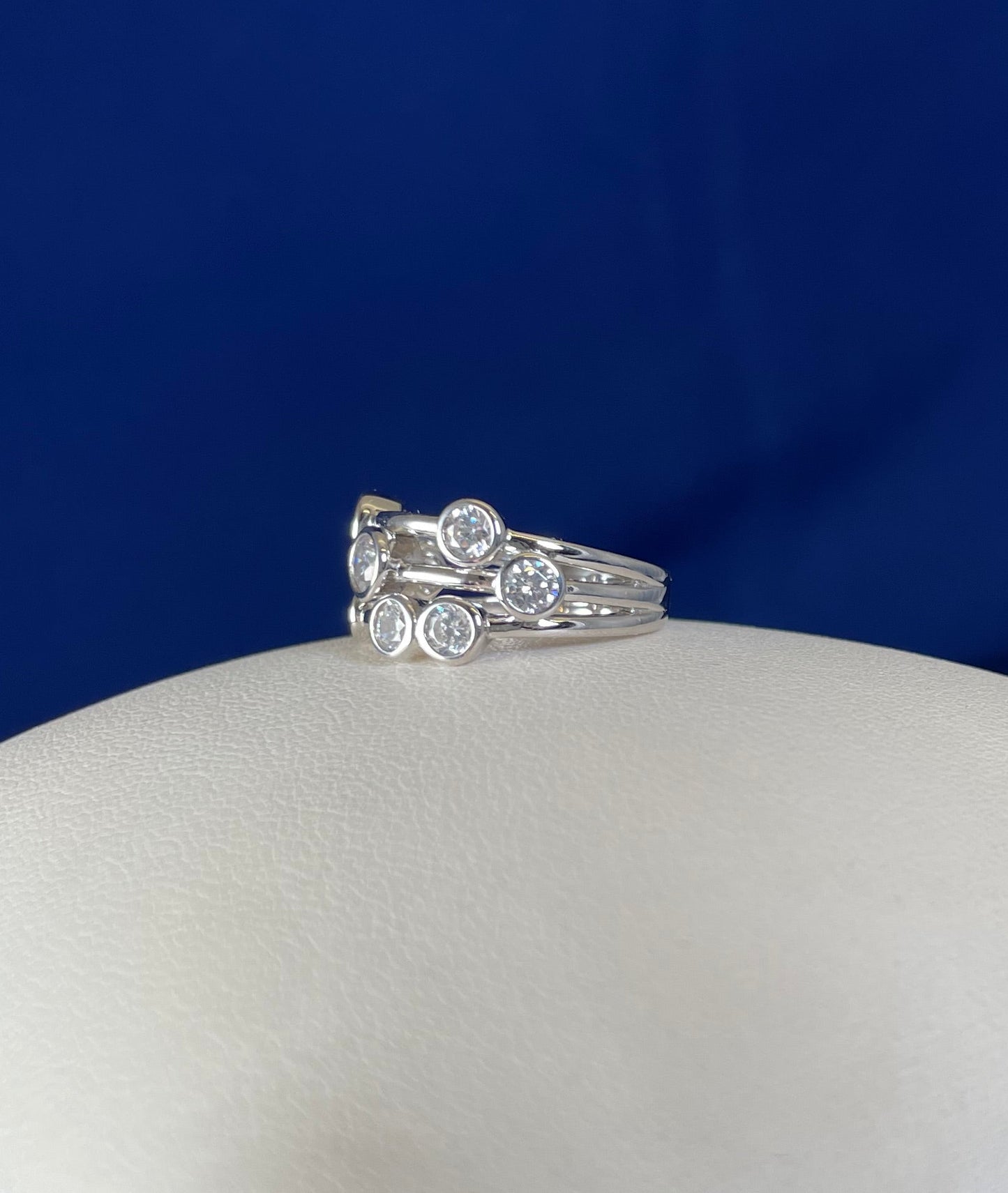 Silver Three Row Boodle Ring with Cubic Zirconias