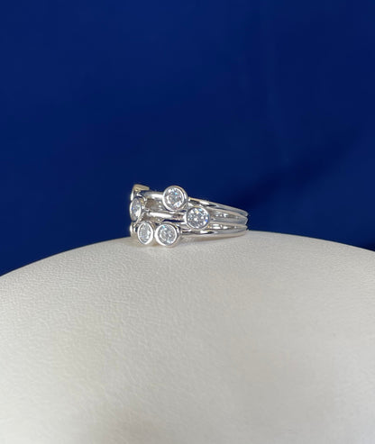 Silver Three Row Boodle Ring with Cubic Zirconias
