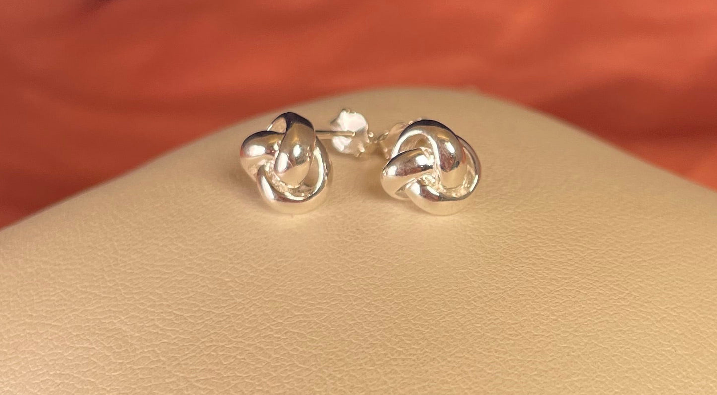Large knot Earrings Rhodium Plated Silver