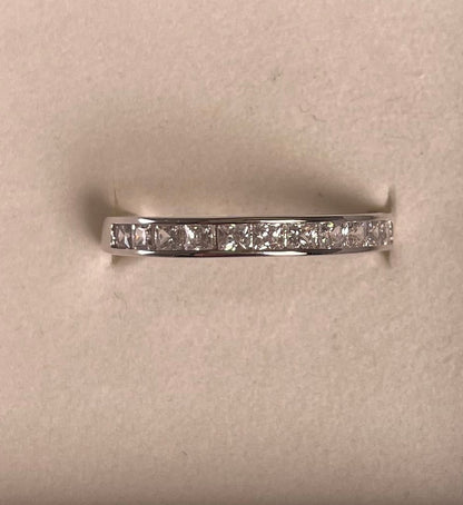 Rhodium-Plated Silver Half Eternity Channel Set Princess Cut Cubic Zirconia