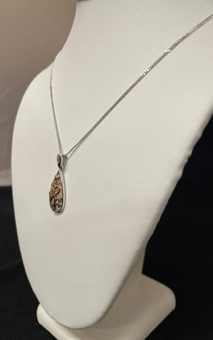 9ct White & Rose Gold Pear Shape Pendant set with Diamonds Necklace