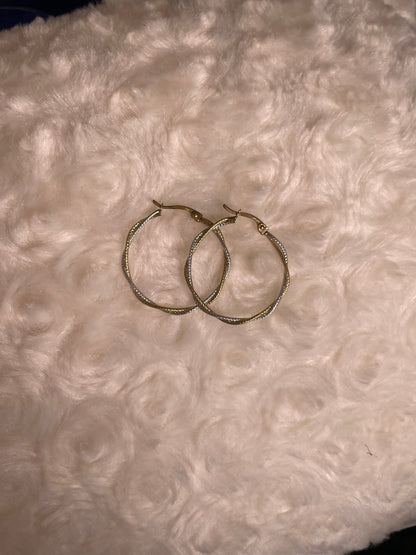 9ct White & Yellow Gold Twisted Wire Hoop Earrings