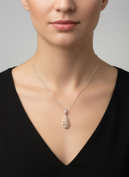 9ct Yellow Gold Teardrop Lattice Diamond Pendant Necklace