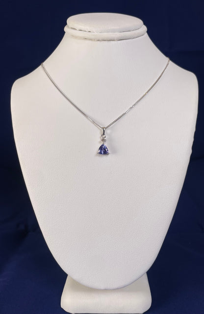 9ct White Gold Triangle Tanzanite Pendant with Small Diamond Necklace