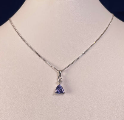 9ct White Gold Triangle Tanzanite Pendant with Small Diamond Necklace
