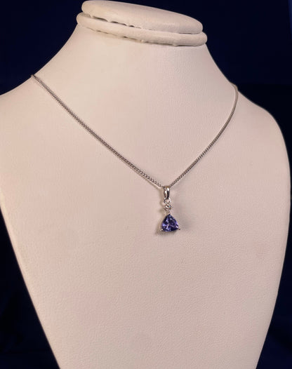 9ct White Gold Triangle Tanzanite Pendant with Small Diamond Necklace