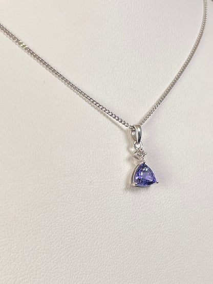 9ct White Gold Triangle Tanzanite Pendant with Small Diamond Necklace
