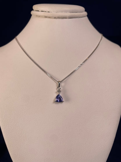 9ct White Gold Triangle Tanzanite Pendant with Small Diamond Necklace