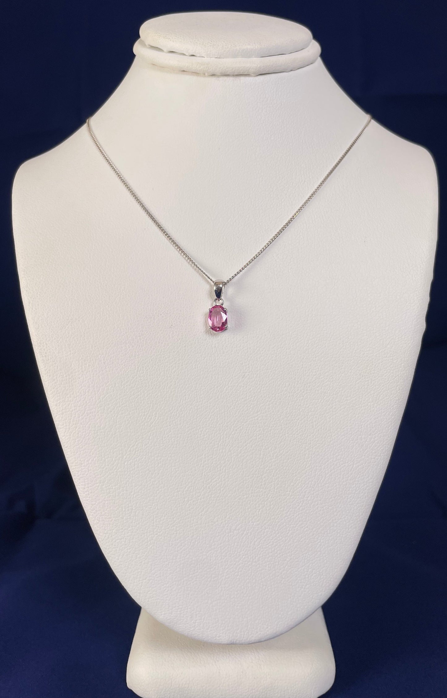 9ct White Gold Oval Pink Sapphire Pendant Necklace