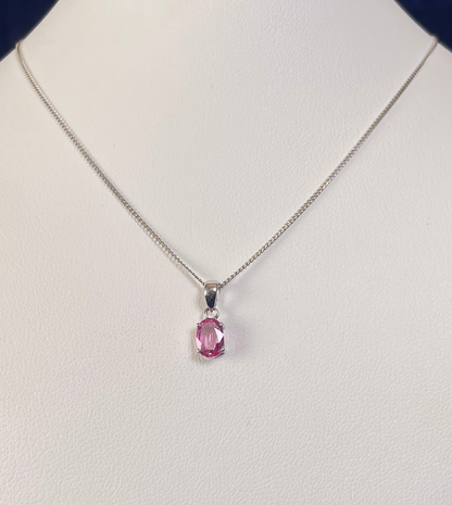9ct White Gold Oval Pink Sapphire Pendant Necklace