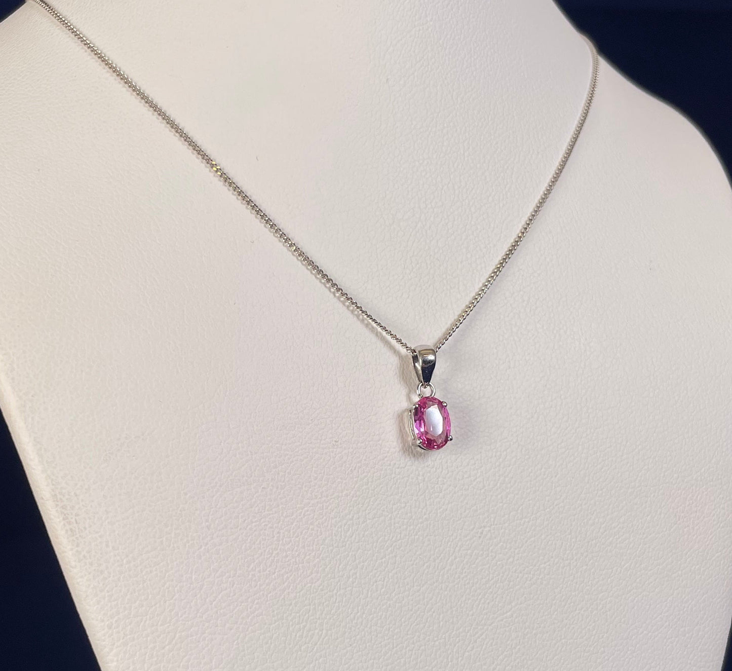 9ct White Gold Oval Pink Sapphire Pendant Necklace