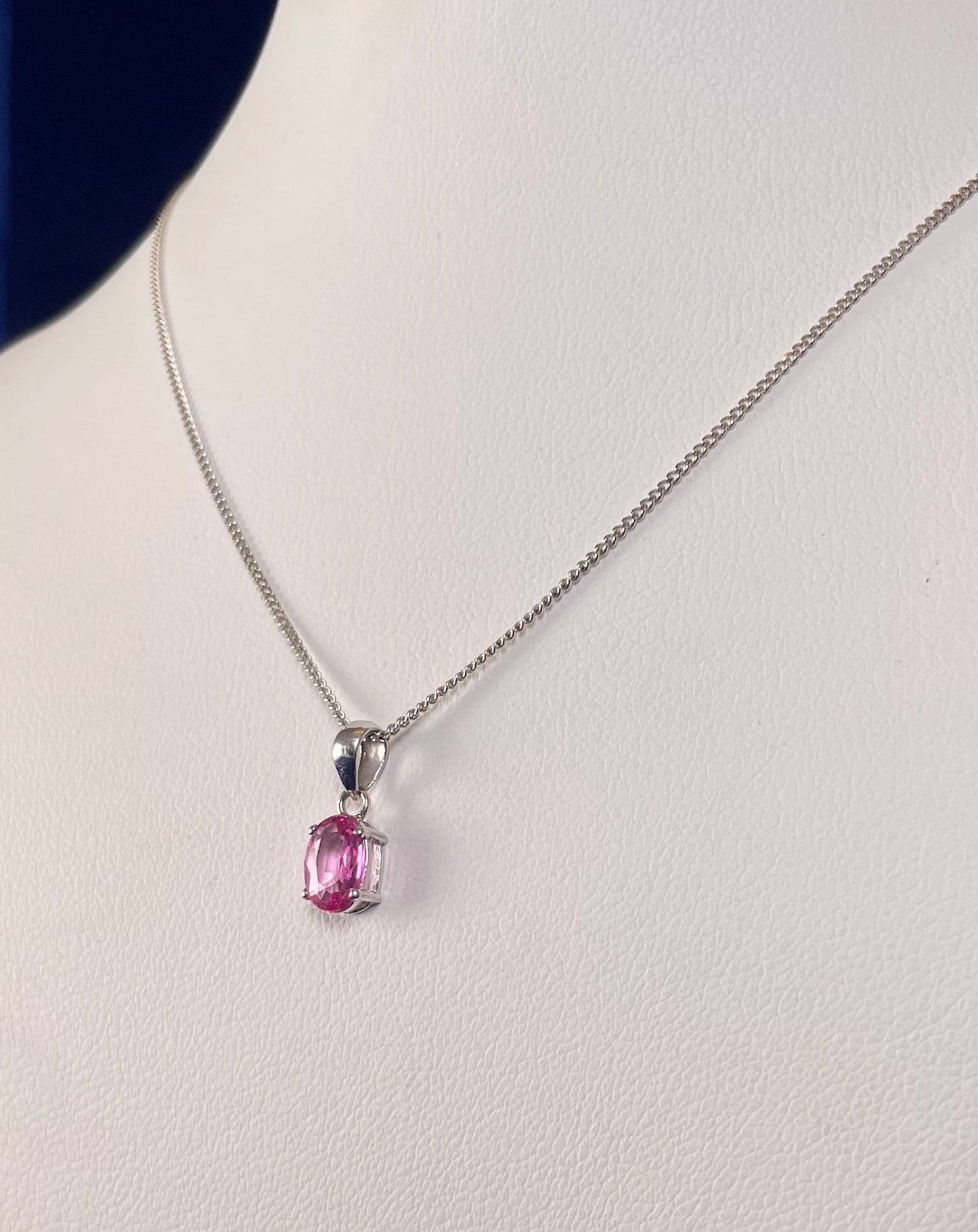 9ct White Gold Oval Pink Sapphire Pendant Necklace