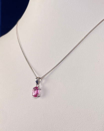 9ct White Gold Oval Pink Sapphire Pendant Necklace