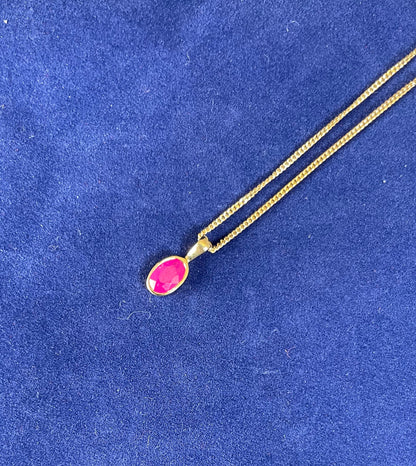 9ct Yellow Gold Oval Ruby Pendant Necklace
