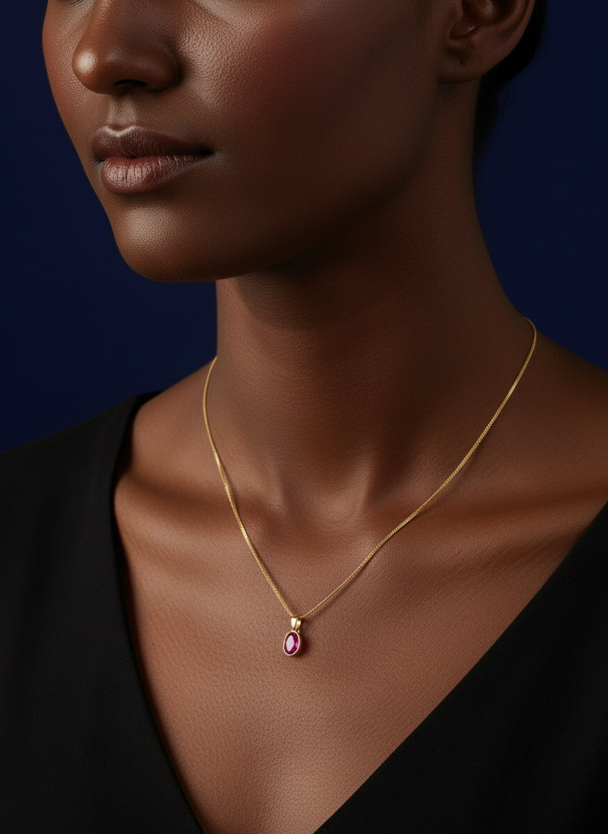 9ct Yellow Gold Oval Ruby Pendant Necklace