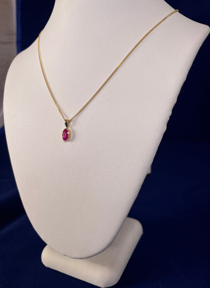 9ct Yellow Gold Oval Ruby Pendant Necklace