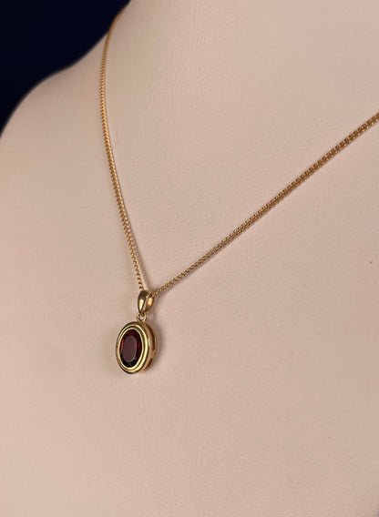9ct Yellow Gold Oval Garnet Pendant Necklace