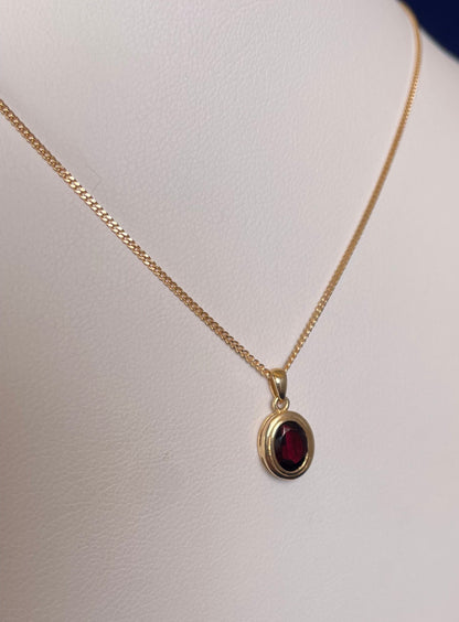 9ct Yellow Gold Oval Garnet Pendant Necklace