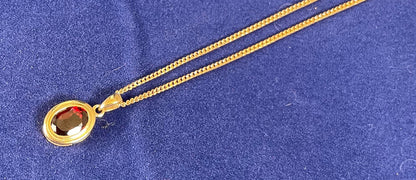9ct Yellow Gold Oval Garnet Pendant Necklace