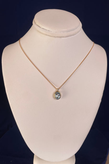 9ct Yellow Gold Oval Aquamarine Pendant Necklace