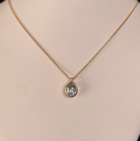 9ct Yellow Gold Oval Aquamarine Pendant Necklace