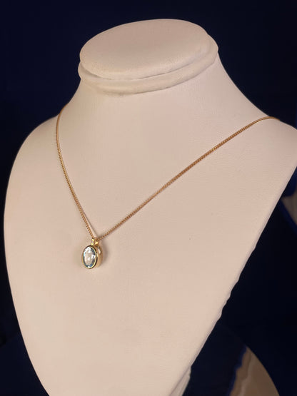 9ct Yellow Gold Oval Aquamarine Pendant Necklace