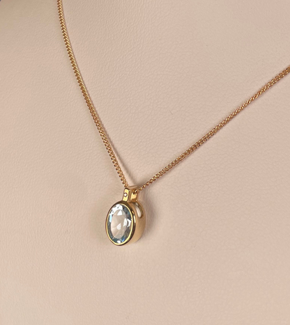 9ct Yellow Gold Oval Aquamarine Pendant Necklace